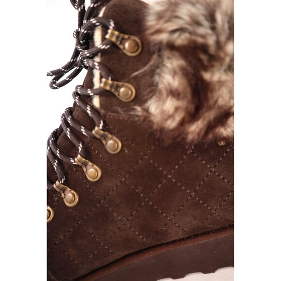 BearPaw  Dark Brown Suede Winter Hiking Ankle Boots with Lace Up Design Size 10 - Picture 6 of 8
